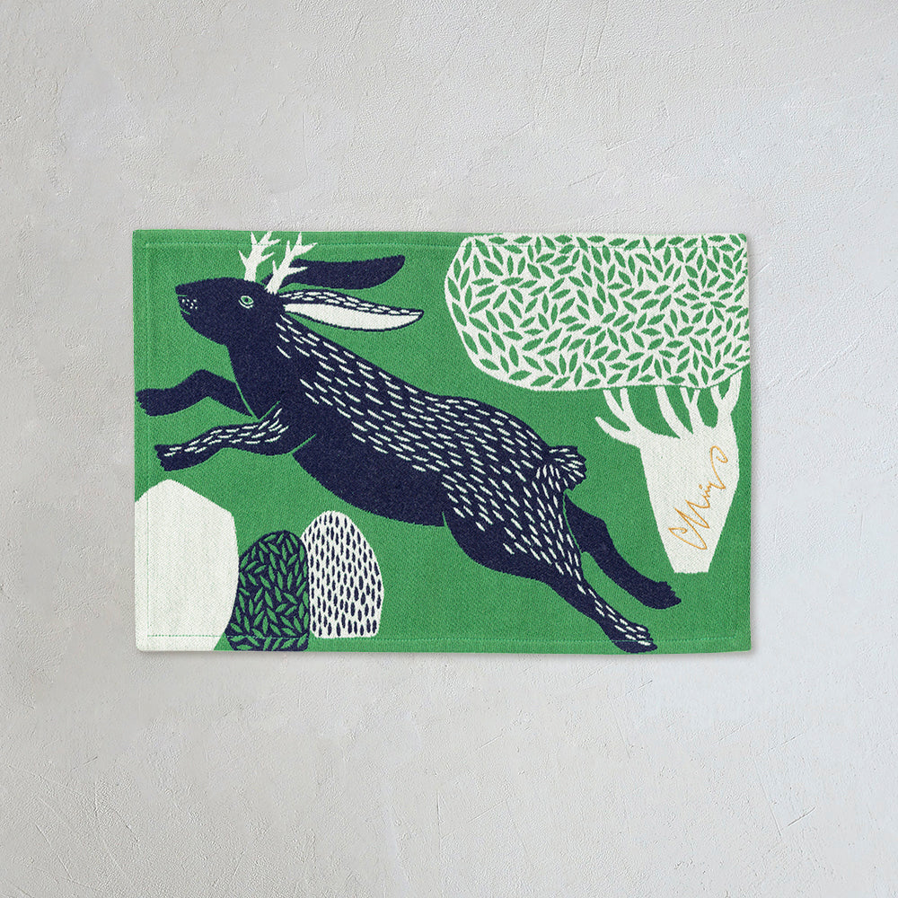 Jacquard Woven Placemat - Horned Leaping Rabbit in the Forest