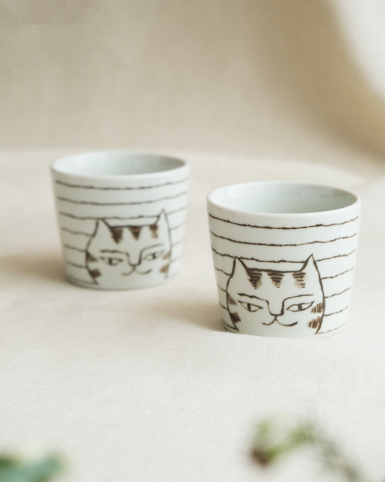 Cat Coffee Mug Set of Two- White