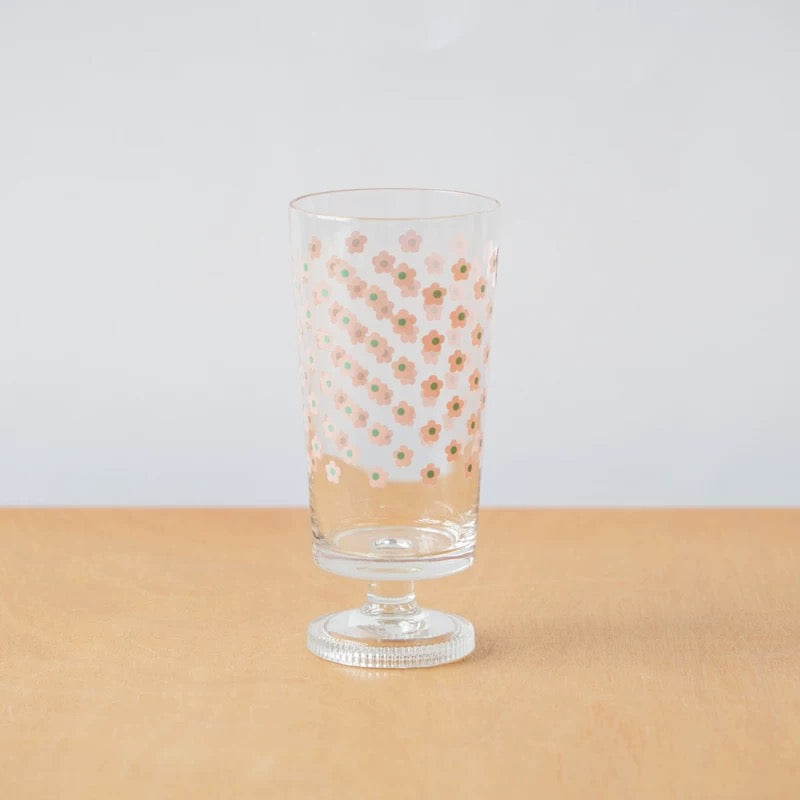 Showa Retro Glass Cup - Pink Floral