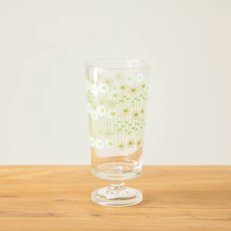 Showa Retro Glass Cup - Green Floral