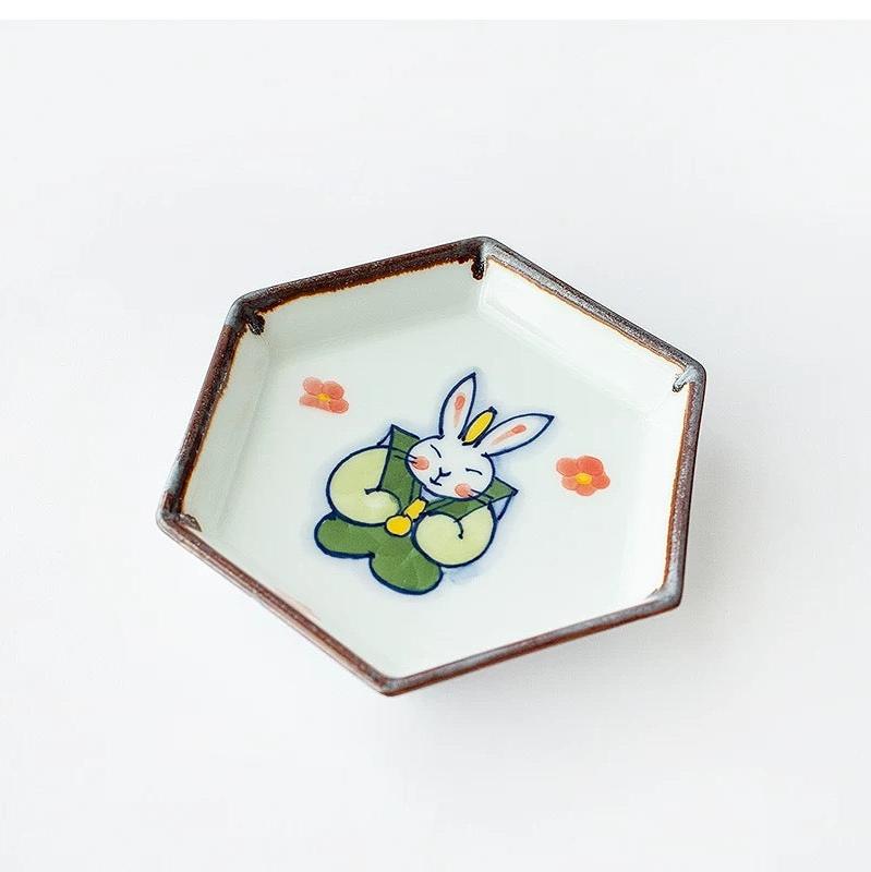 Hand-Painted Rabbit Hexagonal Plate