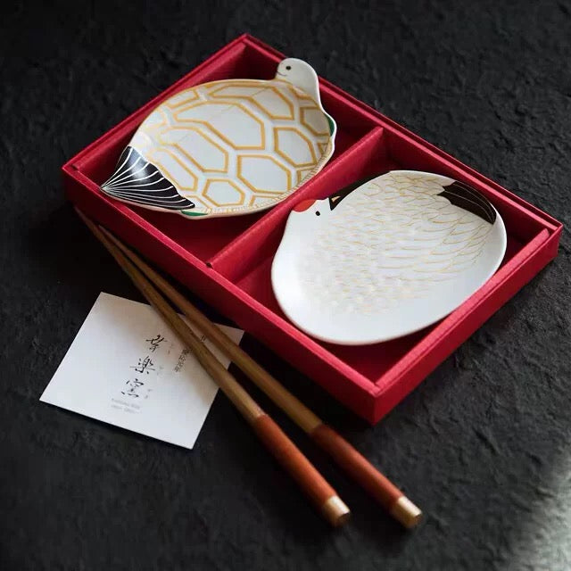 Turtle & Crane Small Plate Set