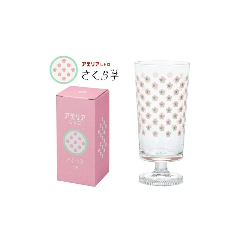 Showa Retro Glass Cup - Pink Floral