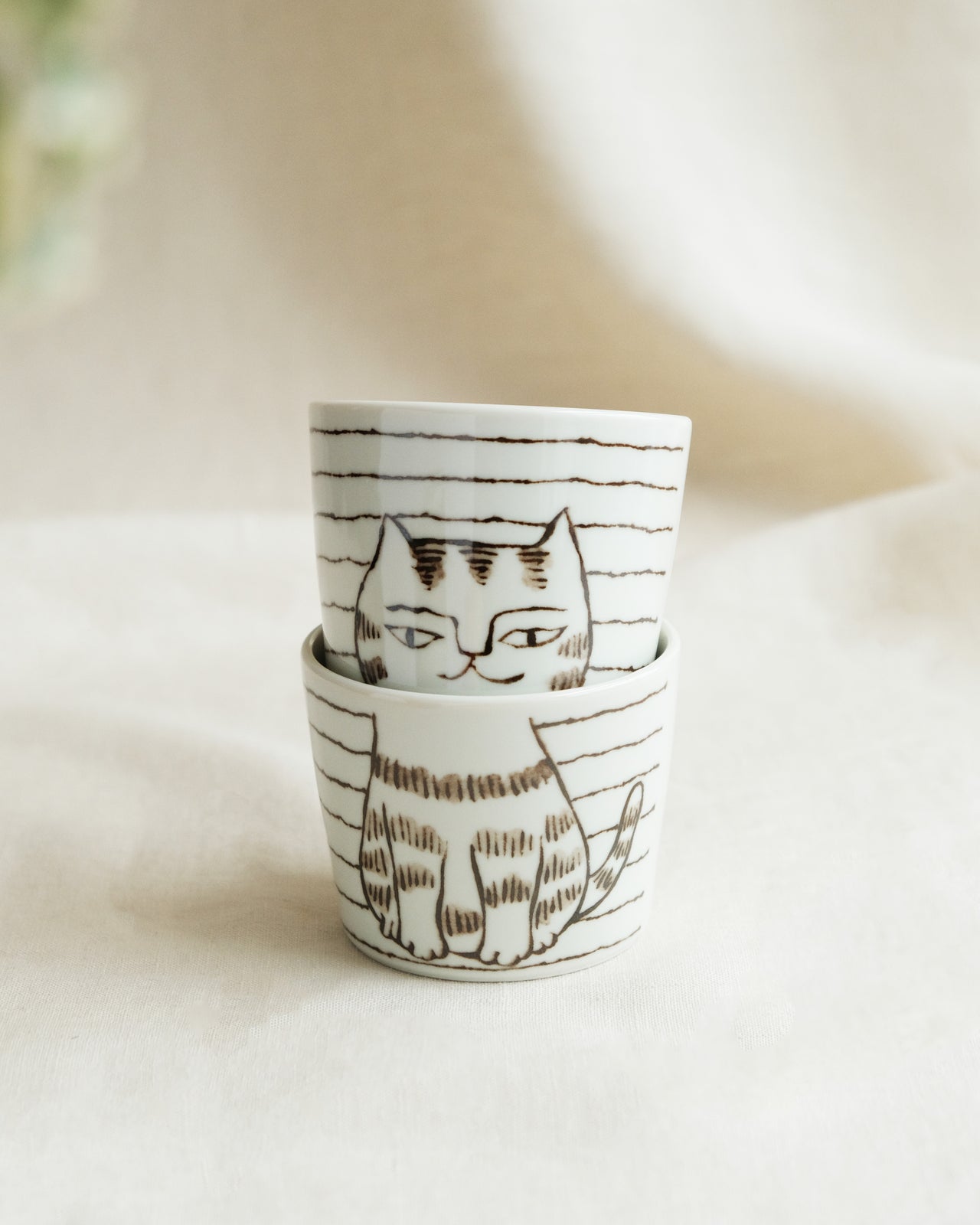 Cat Coffee Mug Set of Two- White