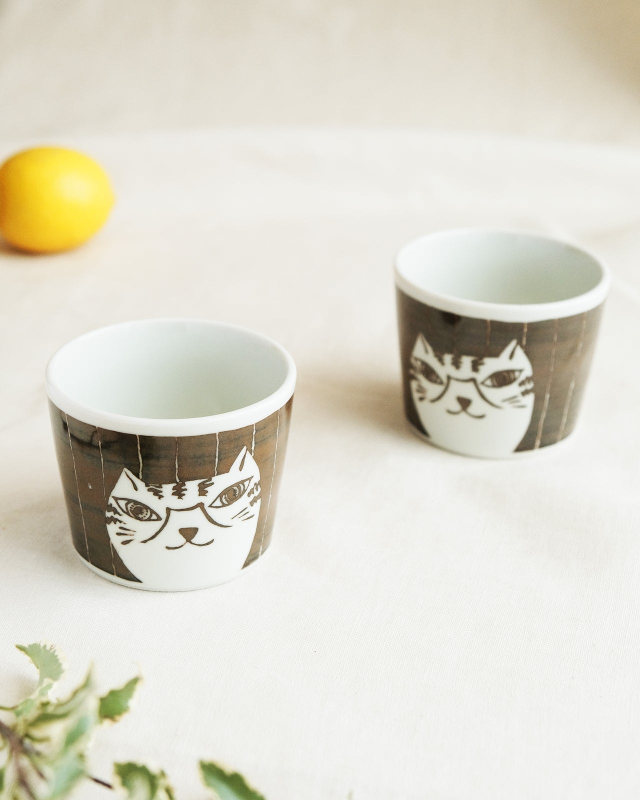 Cat Coffee Mug Set of Two- Brown