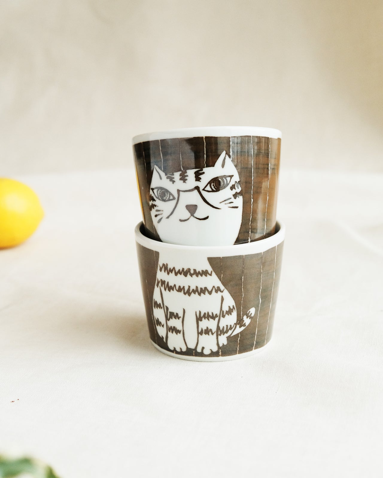 Cat Coffee Mug Set of Two- Brown